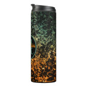 Stijlvol Oranje en groen zwart Floral monogram Thermosbeker (Geroteerd rechts)