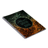 Stijlvol Oranje en Groen Zwarte Floral Notitieboek (Rechterzijde)