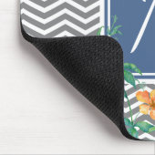 Stijlvol Oranje Floral Chevron Chic Blue Monogram Muismat (Hoek)