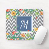 Stijlvol Oranje Floral Chevron Chic Blue Monogram Muismat (Met muis)