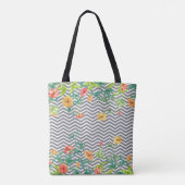 Stijlvol Oranje Floral Chevron Chic Blue Monogram Tote Bag (Achterkant)