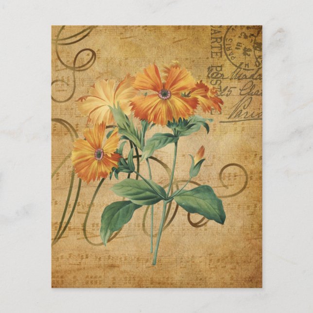  Stijlvol Oranje Floral Scrapbook Paper (Voorkant)