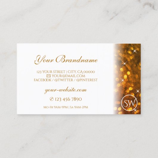 Stijlvol Oranje glitter-Initialen Visitekaartje (Achterkant)