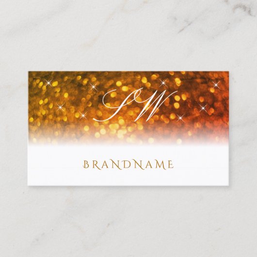Stijlvol Oranje glitter-monogram Visitekaartje (Voorkant)