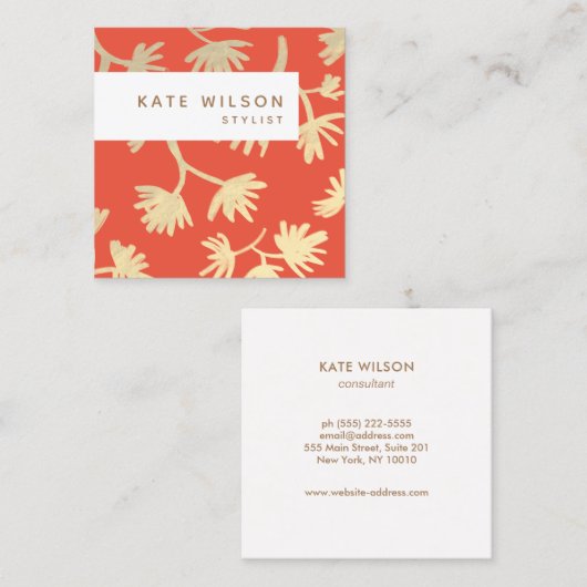 Stijlvol Oranje goudpatroon Vierkante Visitekaartje (Voorkant / Achterkant)