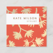 Stijlvol Oranje goudpatroon Vierkante Visitekaartje (Voorkant)