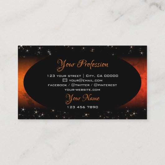 Stijlvol Oranje marmer Black Glitter Stars Initial Visitekaartje (Achterkant)