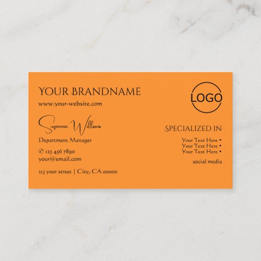 Stijlvol Oranje met monogram en Logo modern Visitekaartje (Achterkant)