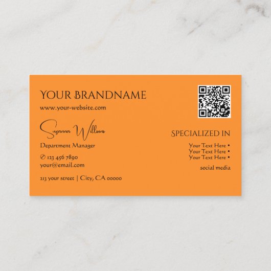 Stijlvol Oranje met monogram- en QR-code Visitekaartje (Achterkant)