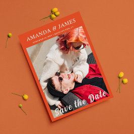 Stijlvol Oranje paar Volledige foto Sla de datum o Kaart