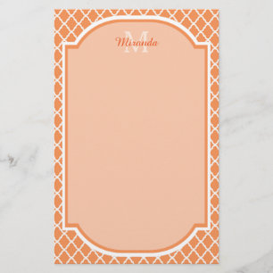 Stijlvol Oranje Quatrefoil monogram met naam Briefpapier