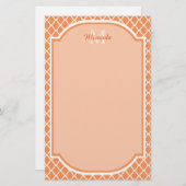 Stijlvol Oranje Quatrefoil monogram met naam Briefpapier (Voorkant / Achterkant)