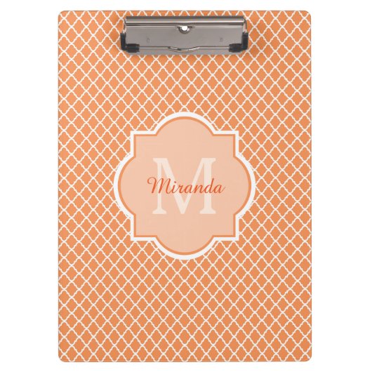 Stijlvol Oranje Quatrefoil monogram met naam Klembord (Voorkant)