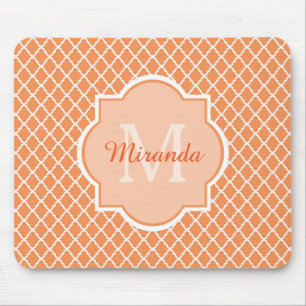 Stijlvol Oranje Quatrefoil monogram met naam Muismat