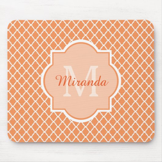 Stijlvol Oranje Quatrefoil monogram met naam Muismat (Voorkant)