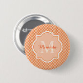 Stijlvol Oranje Quatrefoil monogram met naam Ronde Button 5,7 Cm (Voorkant /achterkant)