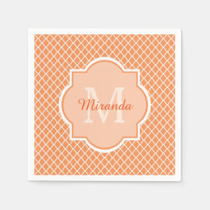 Stijlvol Oranje Quatrefoil monogram met naam Servetten