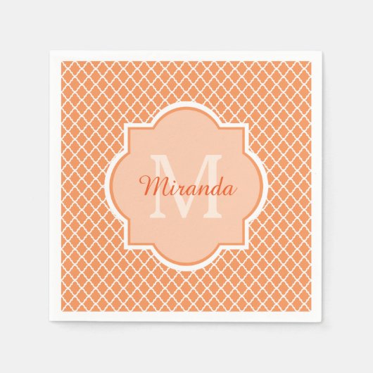 Stijlvol Oranje Quatrefoil monogram met naam Servetten (Voorkant)