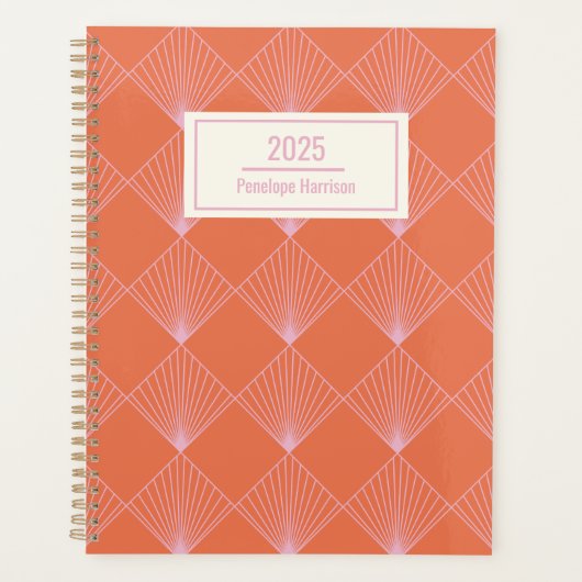Stijlvol Oranje roze kunstdeco op maat Planner (Voorkant)