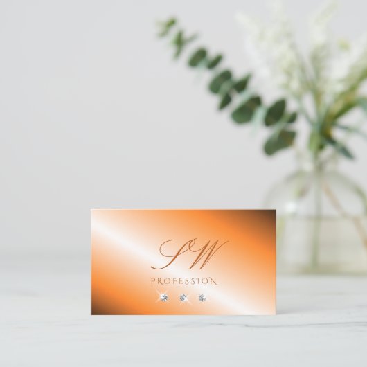 Stijlvol Oranje Silver Sparking Diamonds Monogram Visitekaartje (Staand voorkant)