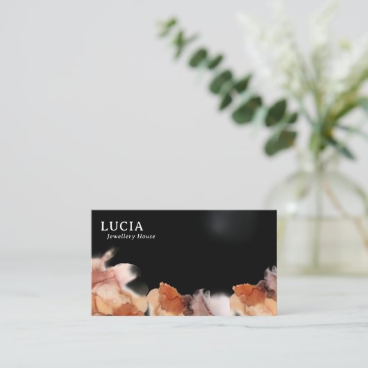 Stijlvol Oranje Waterverf Ink Black Visitekaartje (Staand voorkant)