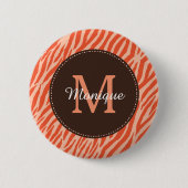 Stijlvol Oranje Zebra Afdrukmonogram en naam Ronde Button 5,7 Cm (Voorkant)