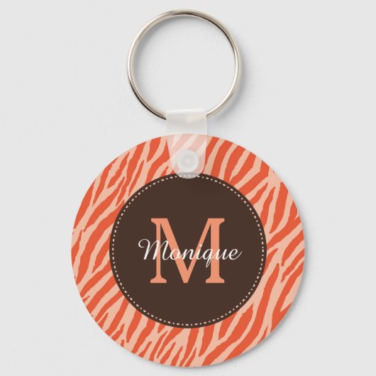 Stijlvol Oranje Zebra Afdrukmonogram en naam Sleutelhanger (Voorkant)