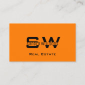 Stijlvol Oranje zwart, eenvoudig met monogram Visitekaartje (Voorkant)