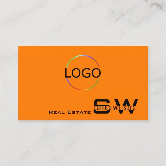 Stijlvol Oranje zwart met monogram en eenvoudig Lo Visitekaartje (Voorkant)