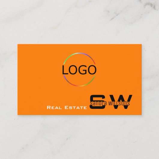 Stijlvol Oranje zwart met monogram en Logo Visitekaartje (Voorkant)