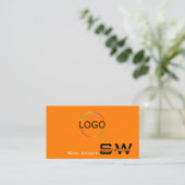 Stijlvol Oranje zwart met monogram Logo en foto Visitekaartje (Staand voorkant)