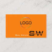 Stijlvol Oranje zwart met monogram Logo en foto Visitekaartje (Voorkant)