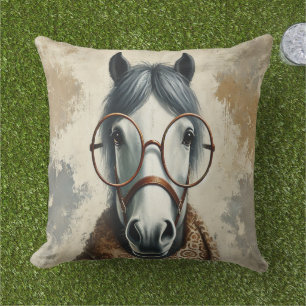 Stijlvol paard met bril – Grappige  kunst Buitenkussen