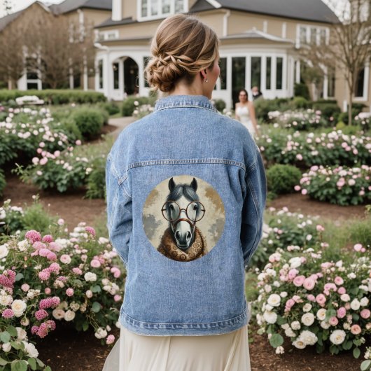 Stijlvol paard met bril – Grappige  kunst Denim Jacket (Huwelijk Achterkant)