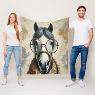 Stijlvol paard met bril – Grappige kunst Fleece Deken