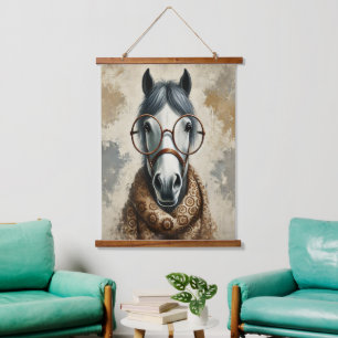 Stijlvol paard met bril – Grappige  kunst Hangend Wandkleed