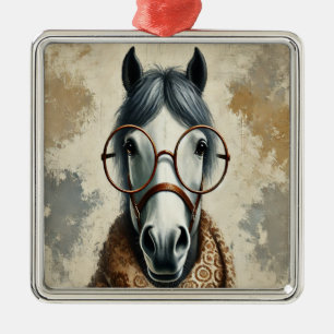 Stijlvol paard met bril – Grappige  kunst Metalen Ornament