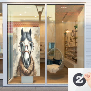 Stijlvol paard met bril – Grappige kunst Raamsticker
