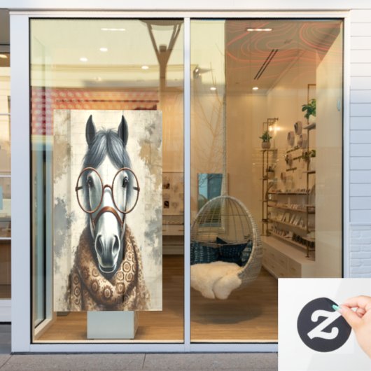 Stijlvol paard met bril – Grappige  kunst Raamsticker (Winkelraam)