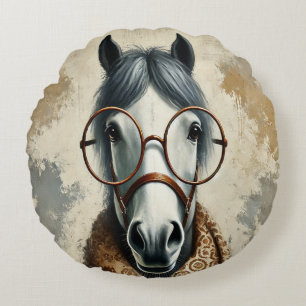 Stijlvol paard met bril – Grappige kunst Rond Kussen