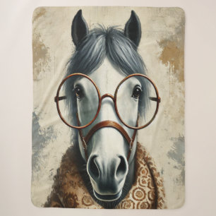 Stijlvol paard met bril – Grappige kunst Sherpa Deken