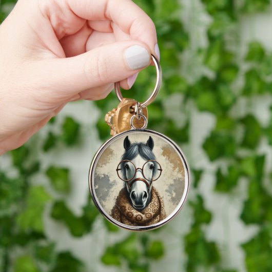 Stijlvol paard met bril – Grappige kunst Sleutelhanger (Hand)