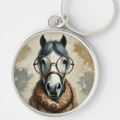 Stijlvol paard met bril – Grappige kunst Sleutelhanger (Voorkant)
