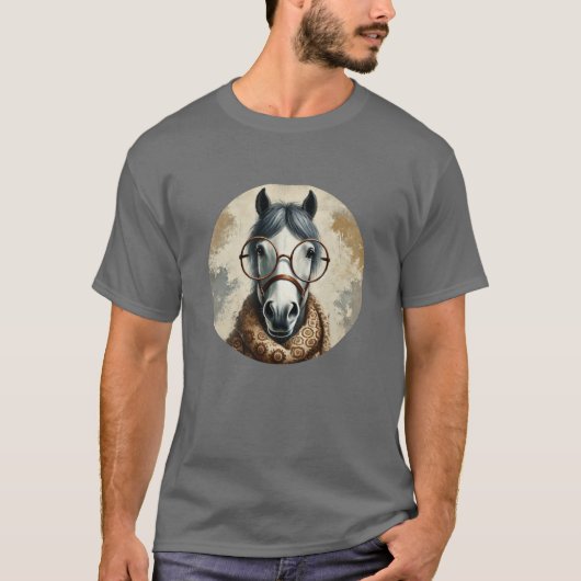 Stijlvol paard met bril – Grappige  kunst T-shirt (Voorkant)