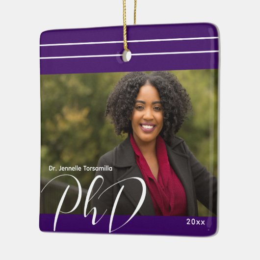 Stijlvol Paars Afstuderen Foto PhD Keramisch Ornament (Links)