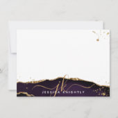 Stijlvol Paars Agate Gold Glitter Script Monogram Notitiekaartje (Voorkant)