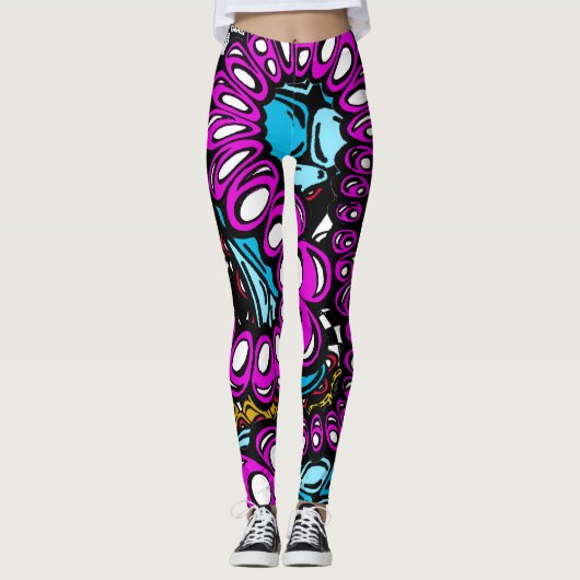 Stijlvol Paars blauw abstract ontwerp met hoge Mod Leggings (Voorkant)