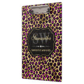 Stijlvol Paars- en goudoliepleopardmonogram Klembord (Links)