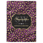 Stijlvol Paars- en goudoliepleopardmonogram Klembord (Achterkant)