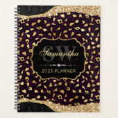 Stijlvol Paars- en goudoliepleopardmonogram Planner (Voorkant)